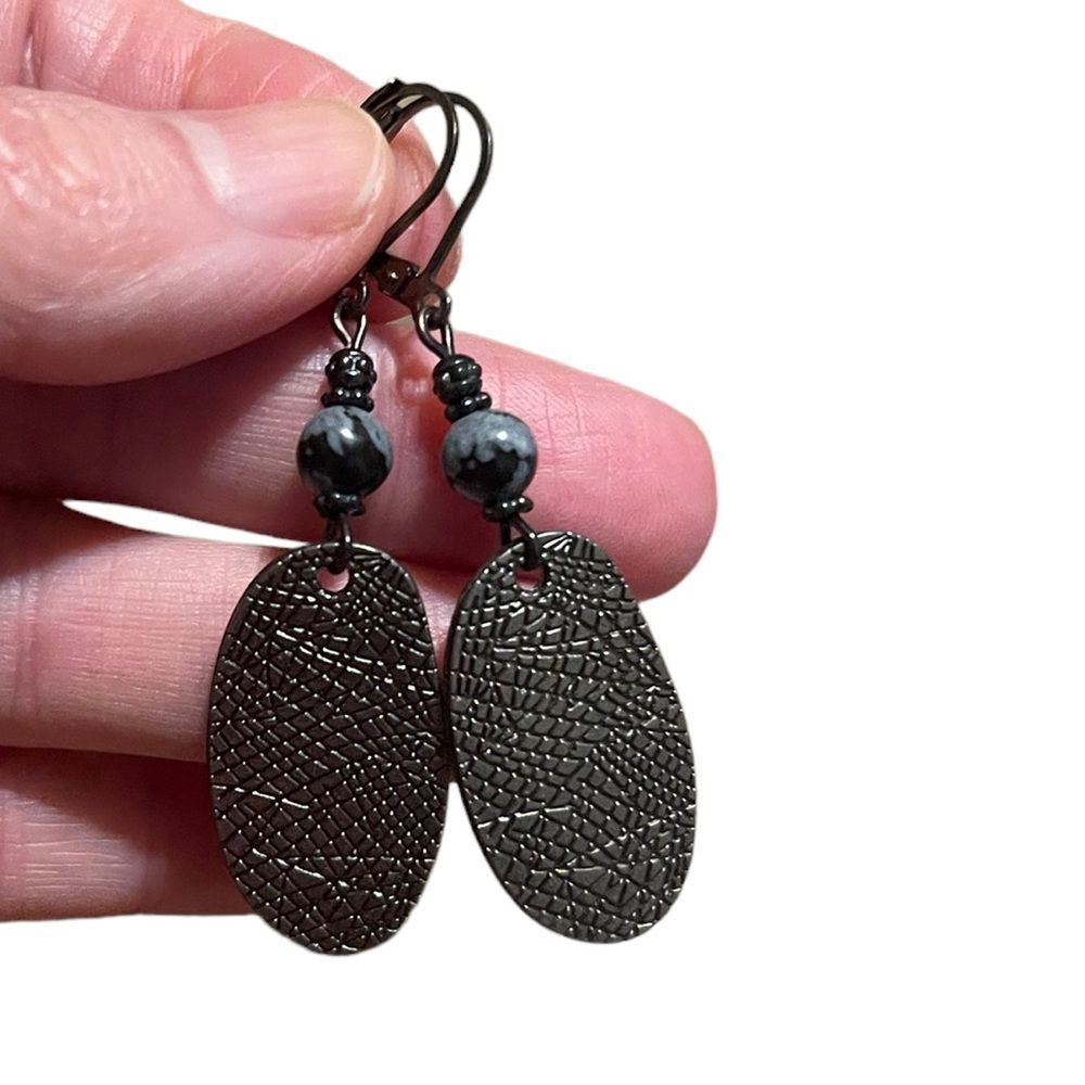 Hand Crafted Artisan Earrings Gunmetal Gothic Victorian Black Statement NEW #162